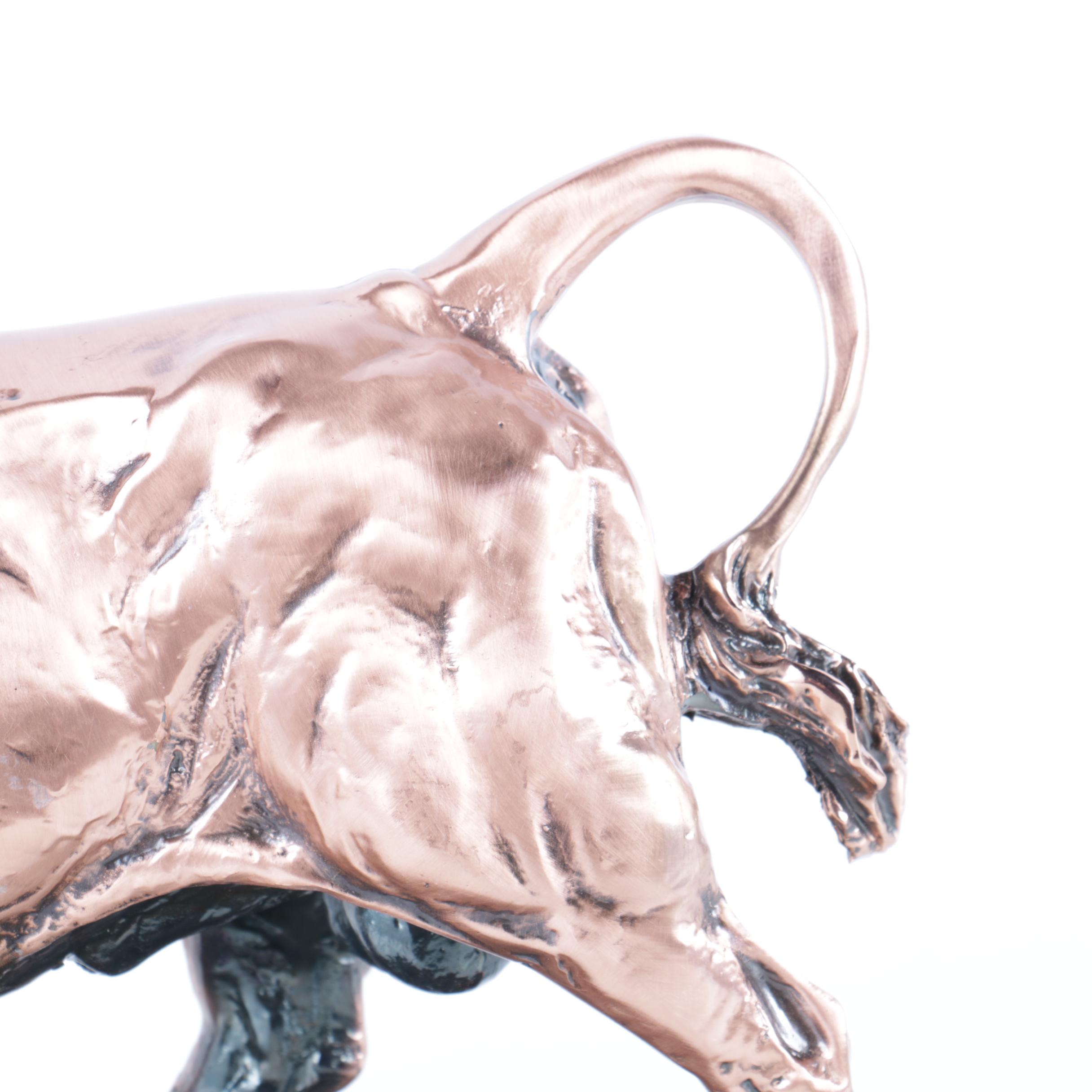 Copper and Resin Running Bull Sculpture