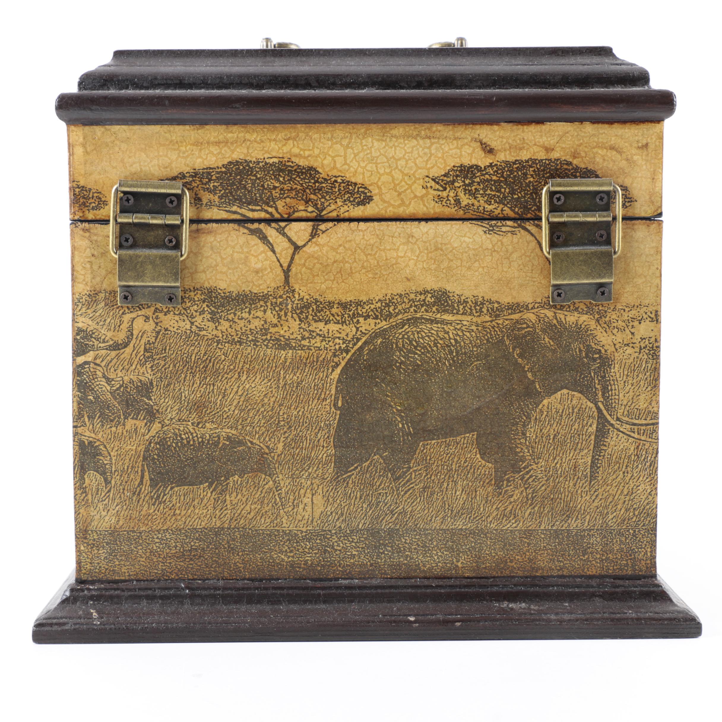 Savanna Elephants Wooden Box