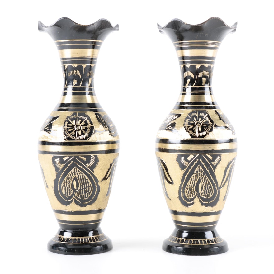 Indian Style Hand-Painted Metal Baluster Vases