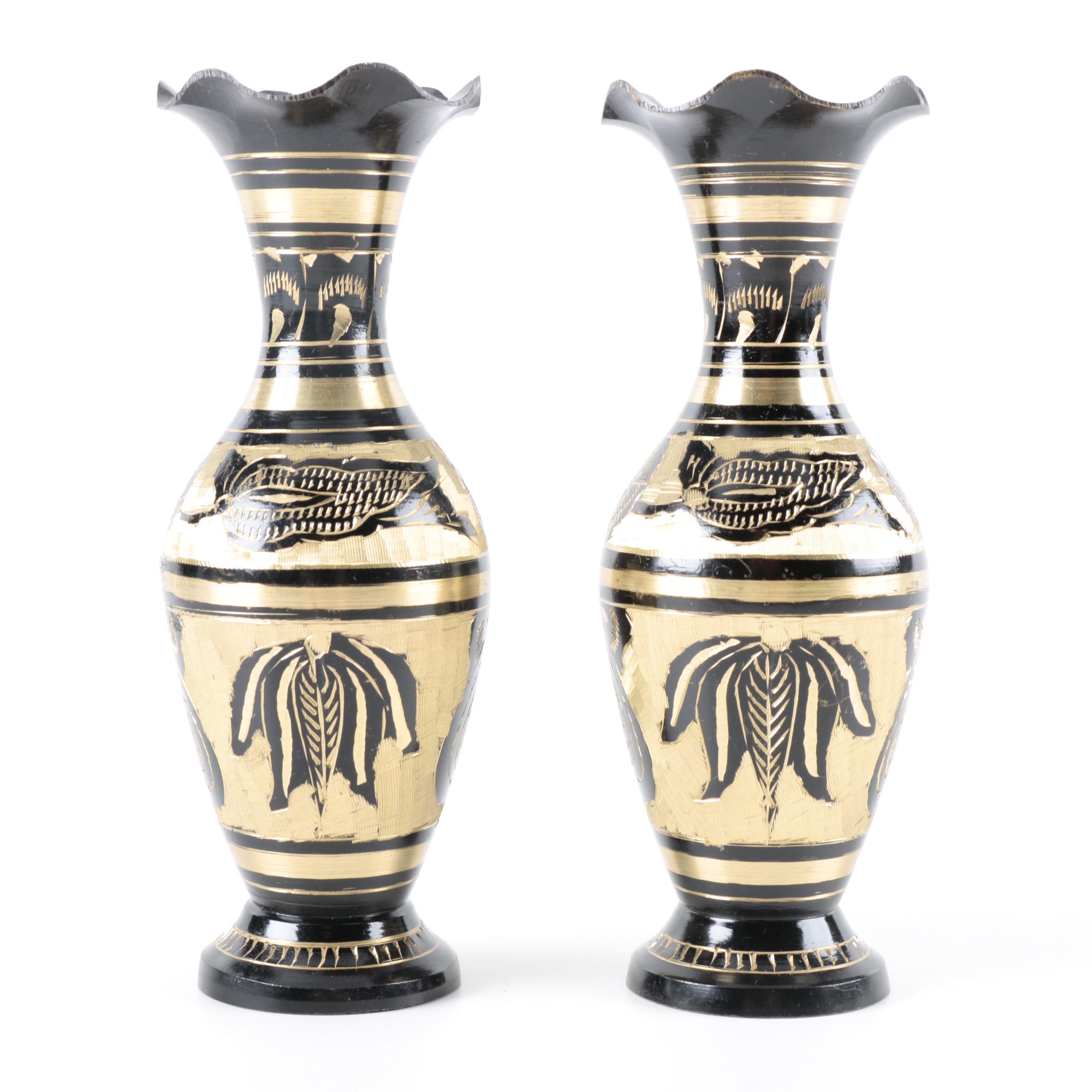 Indian Style Hand-Painted Metal Baluster Vases