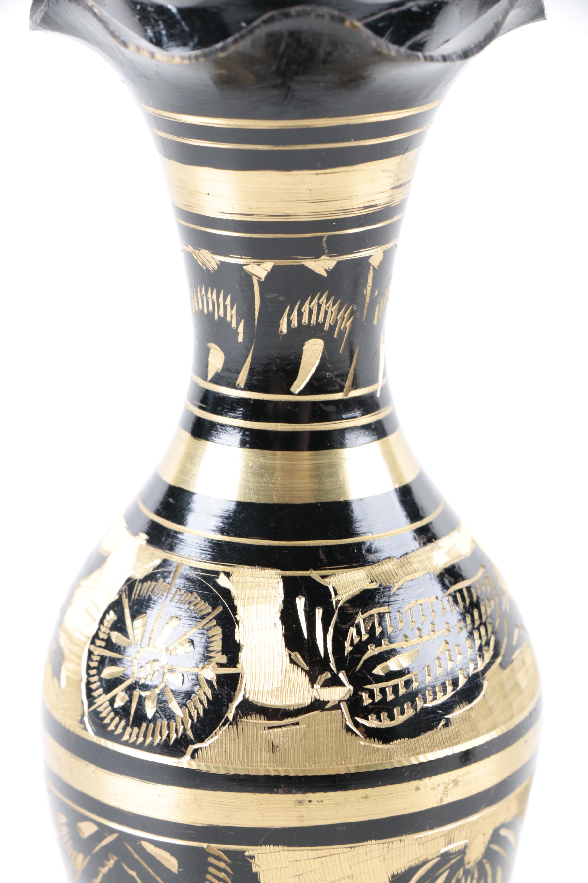 Indian Style Hand-Painted Metal Baluster Vases