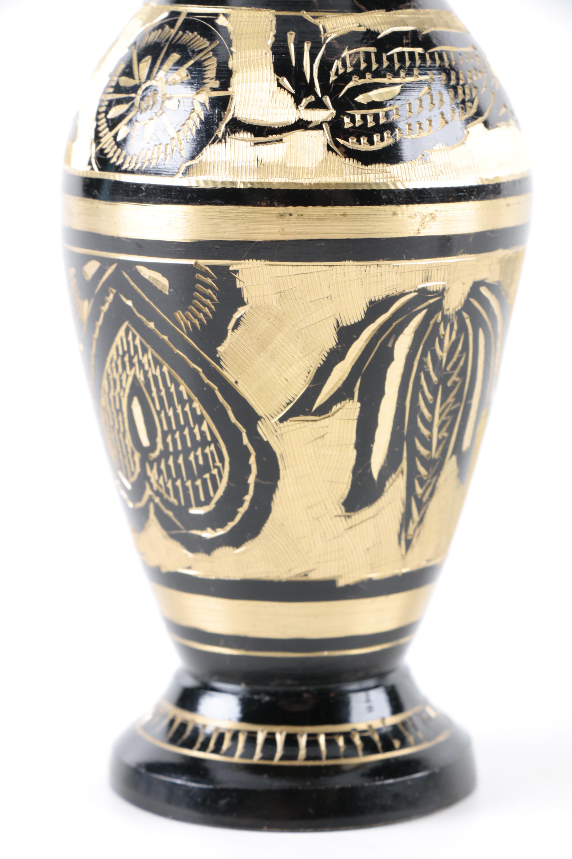 Indian Style Hand-Painted Metal Baluster Vases