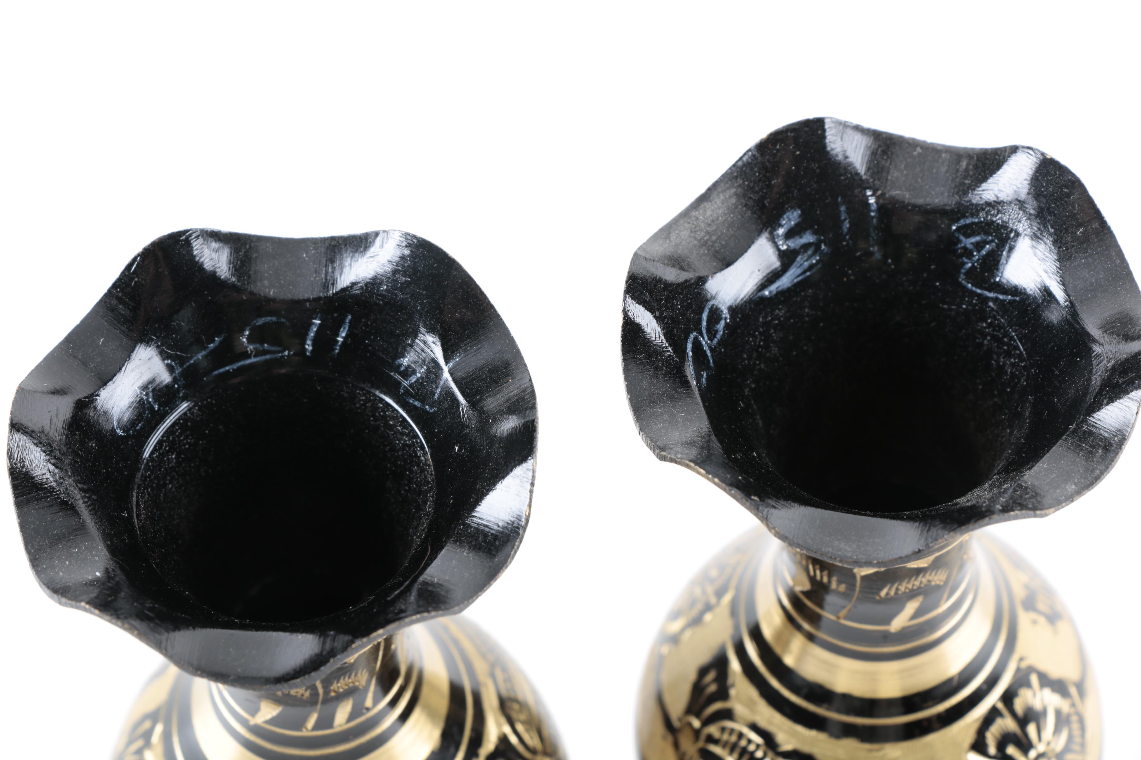 Indian Style Hand-Painted Metal Baluster Vases