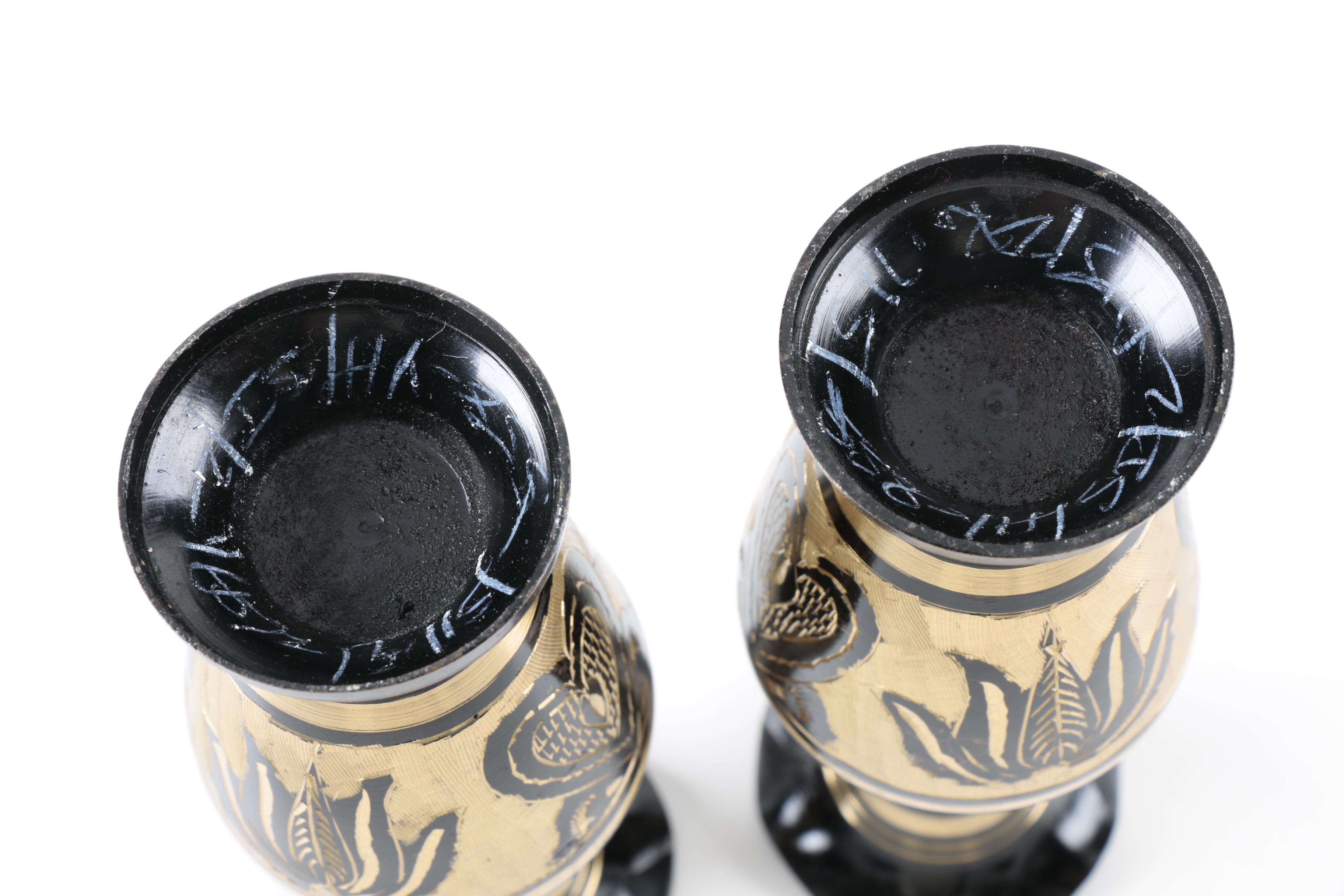 Indian Style Hand-Painted Metal Baluster Vases