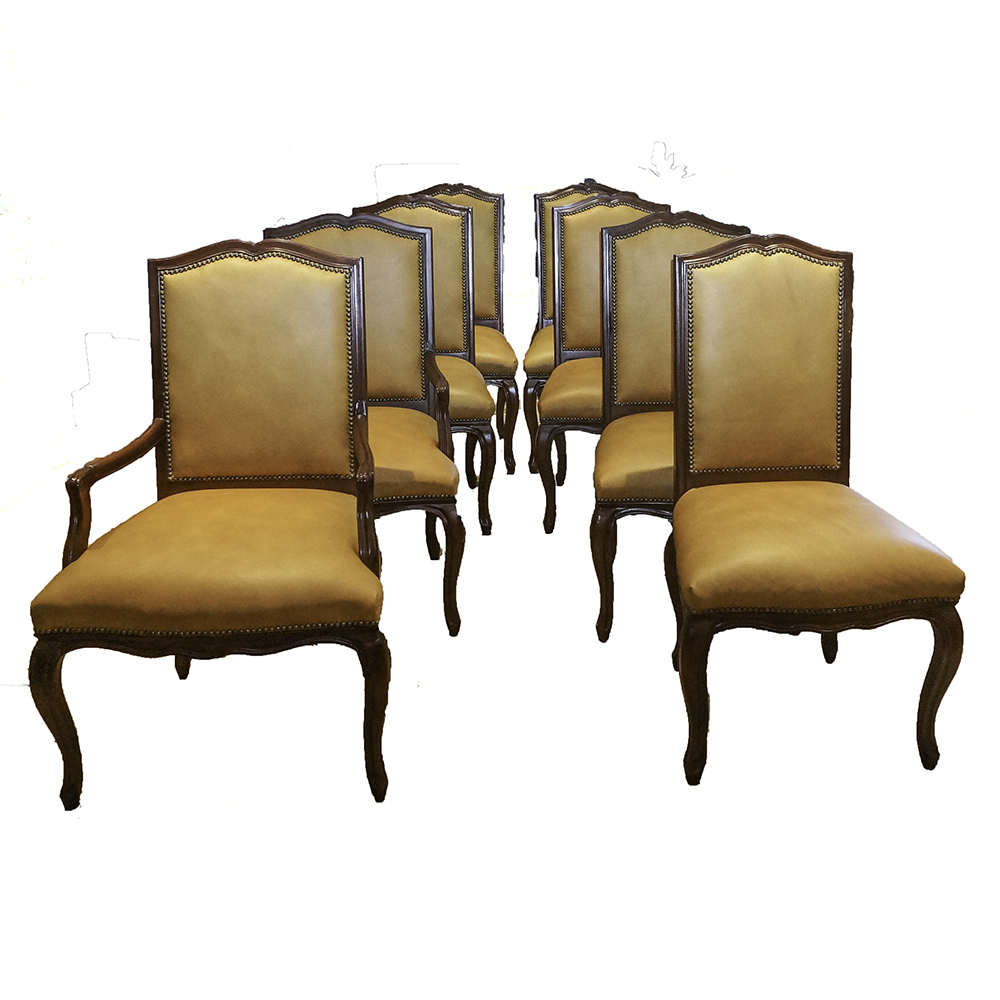 Louis XV Style Leather and Wood Dining Chair Set