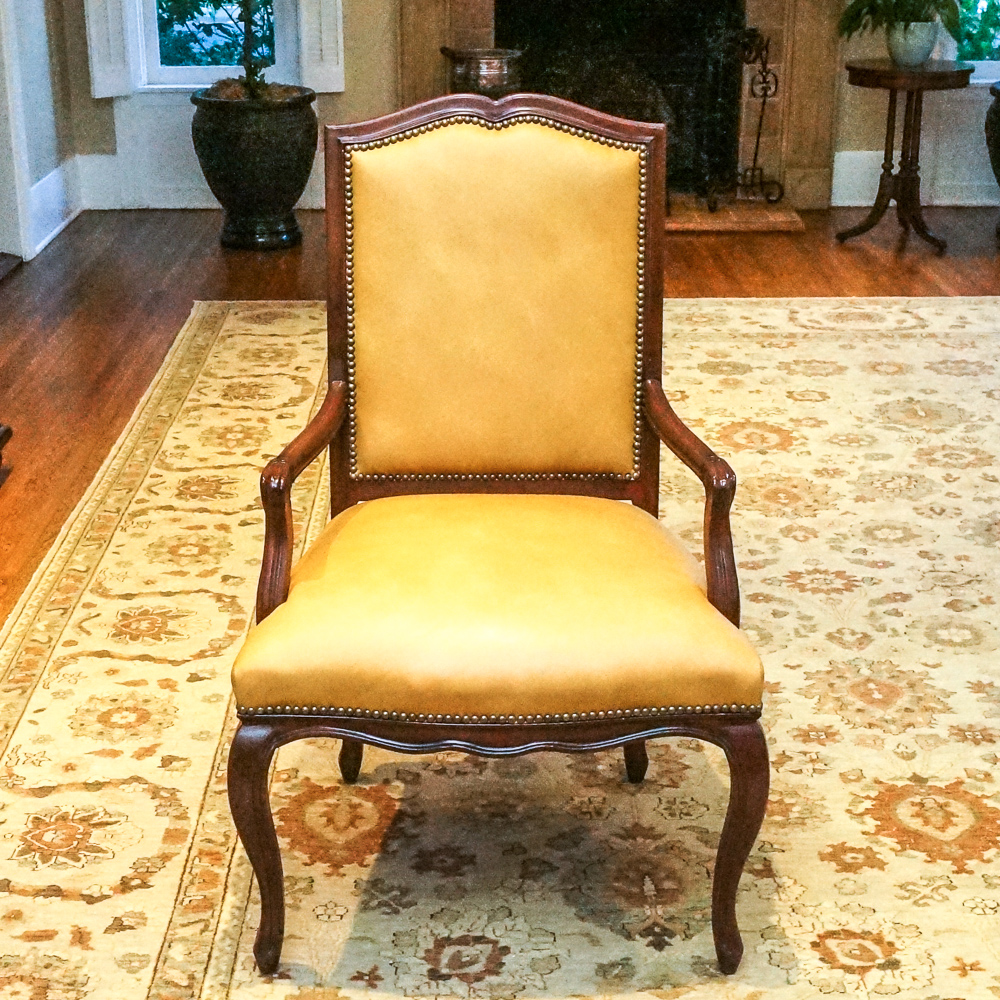 Louis XV Style Leather and Wood Dining Chair Set