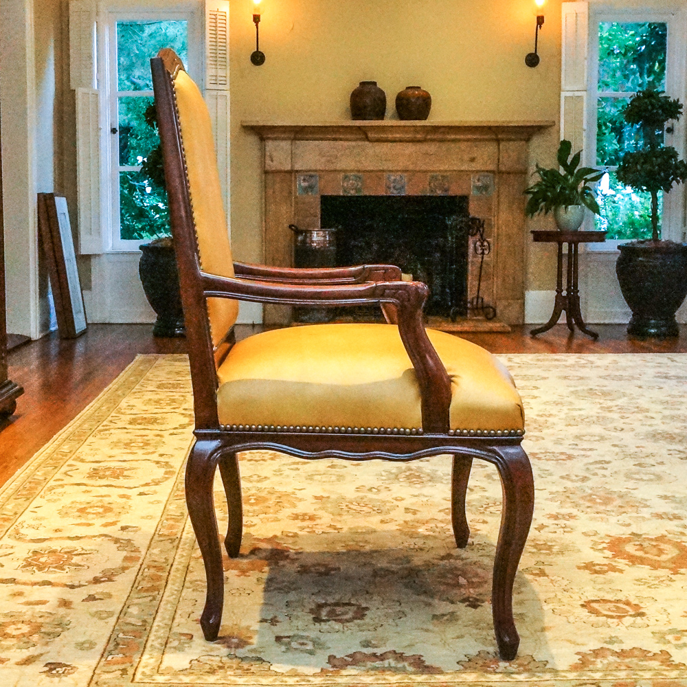 Louis XV Style Leather and Wood Dining Chair Set