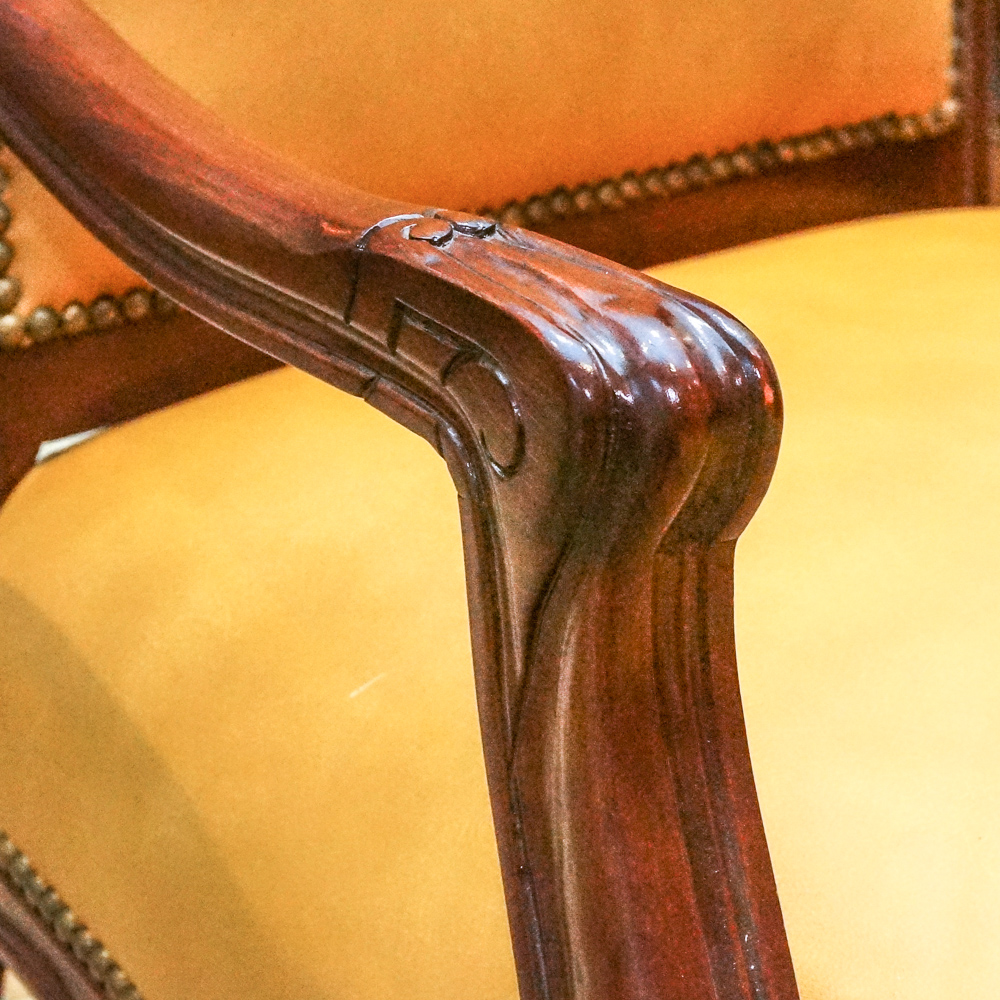 Louis XV Style Leather and Wood Dining Chair Set
