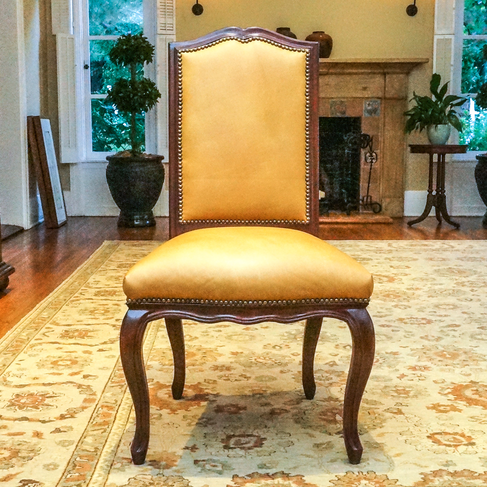 Louis XV Style Leather and Wood Dining Chair Set