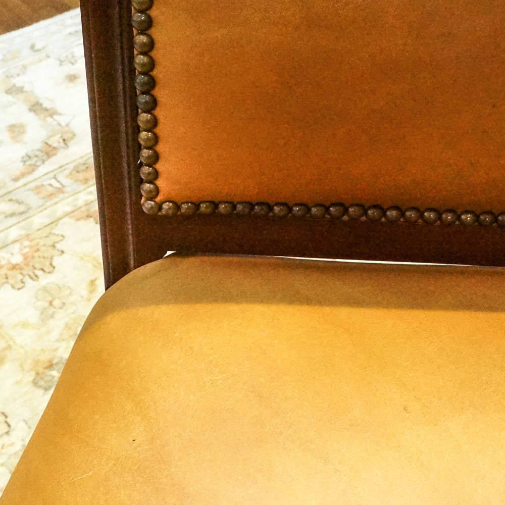 Louis XV Style Leather and Wood Dining Chair Set