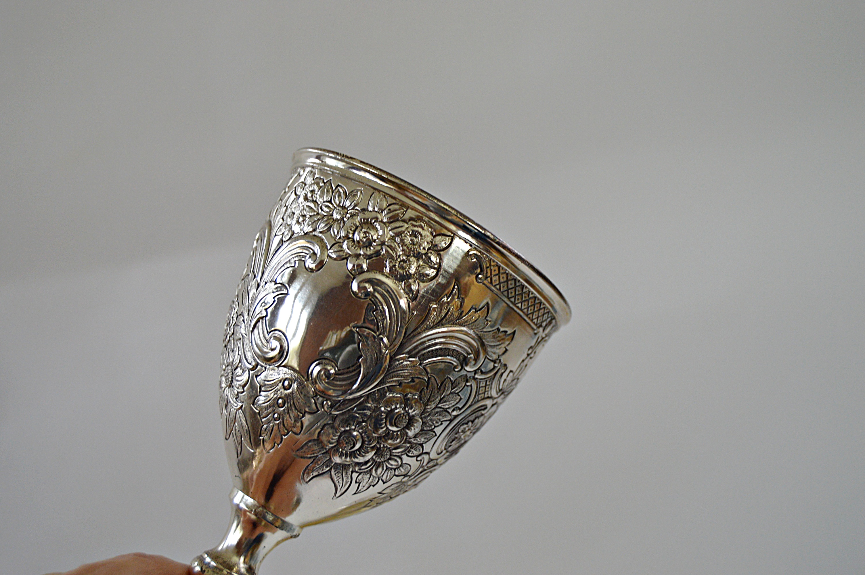 Set of Ornate Silver Plate Goblets and Cordials