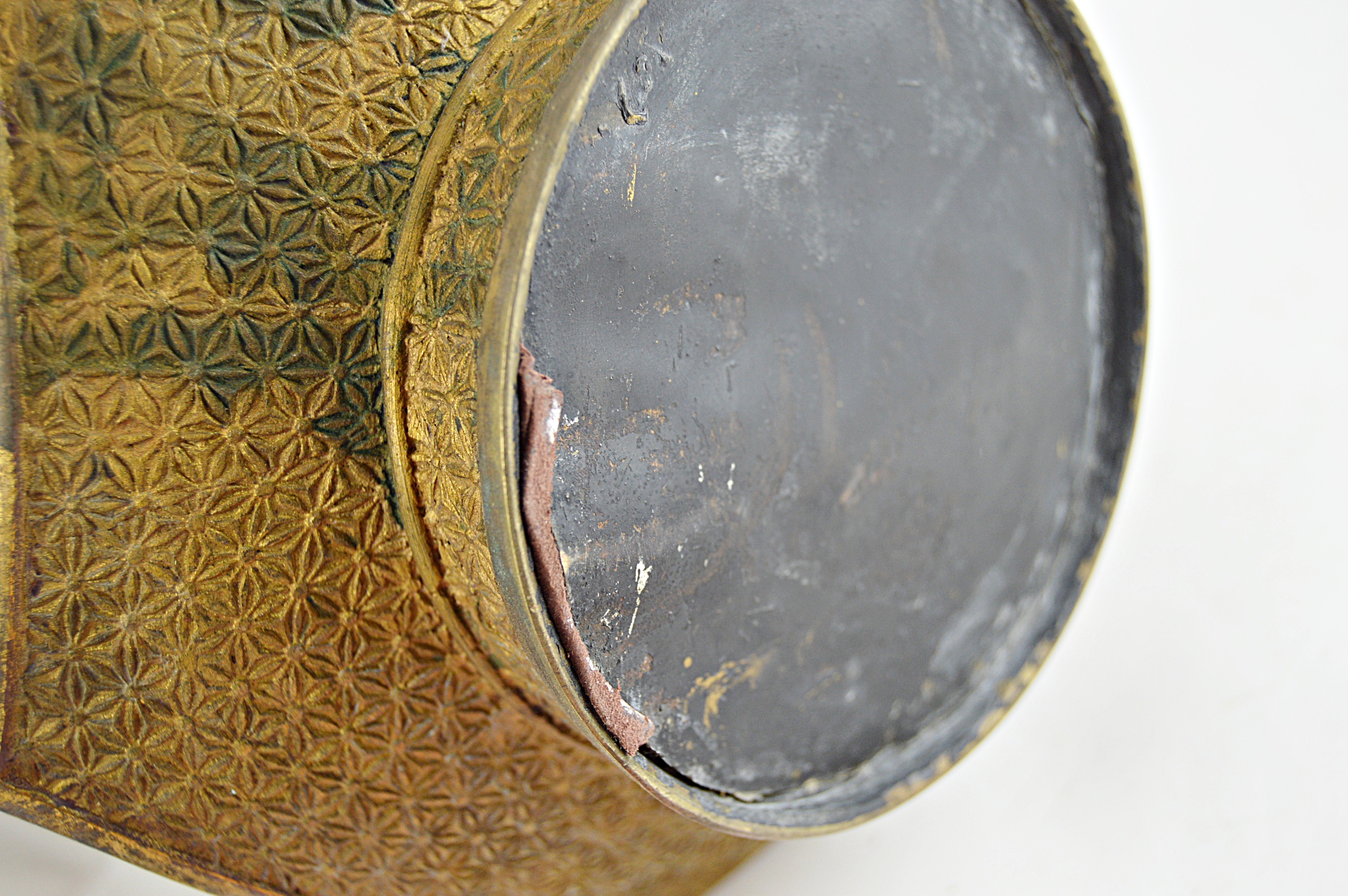 Vintage Asian Brass Urn with Enameled Flowers