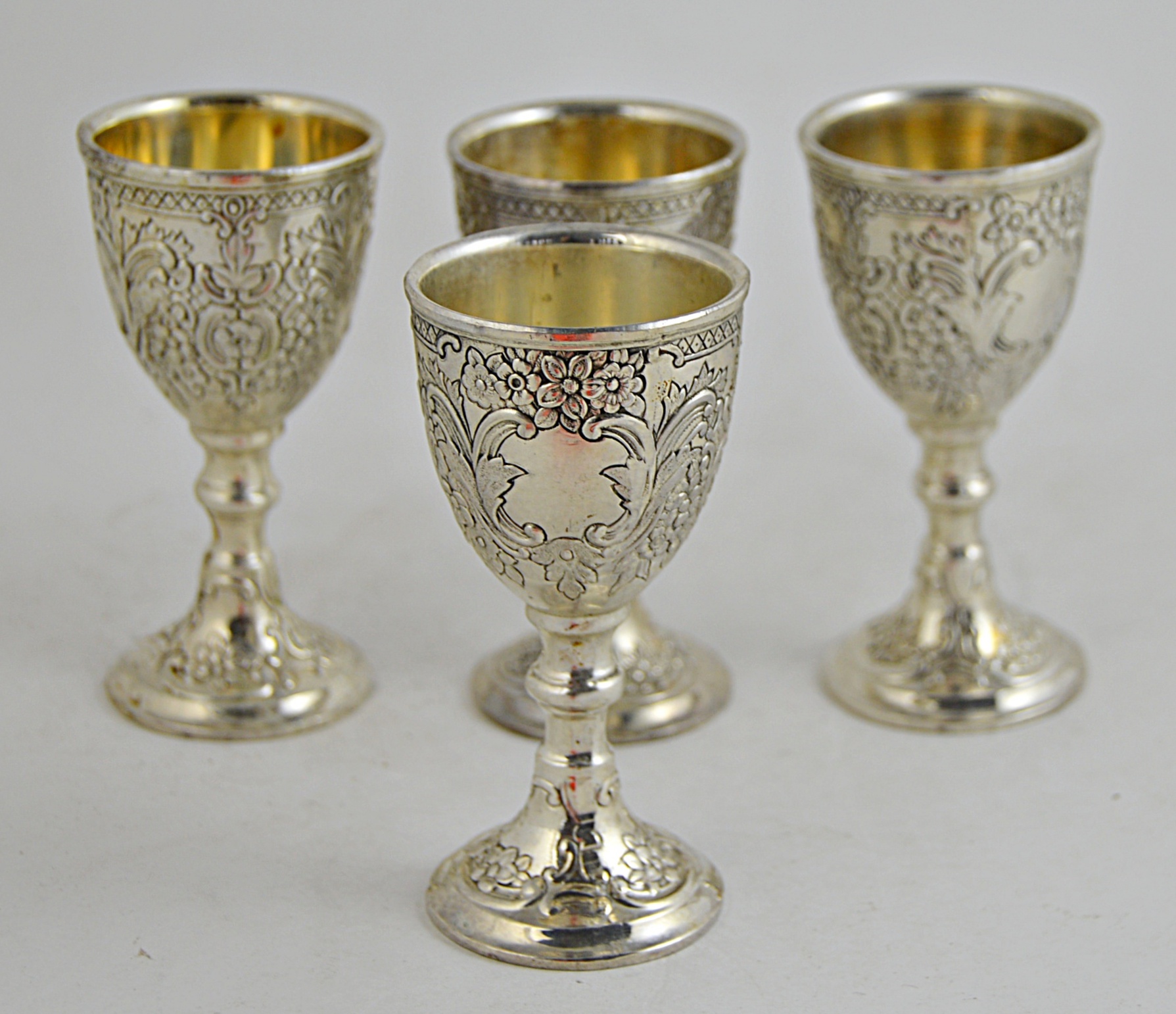 Set of Ornate Silver Plate Goblets and Cordials