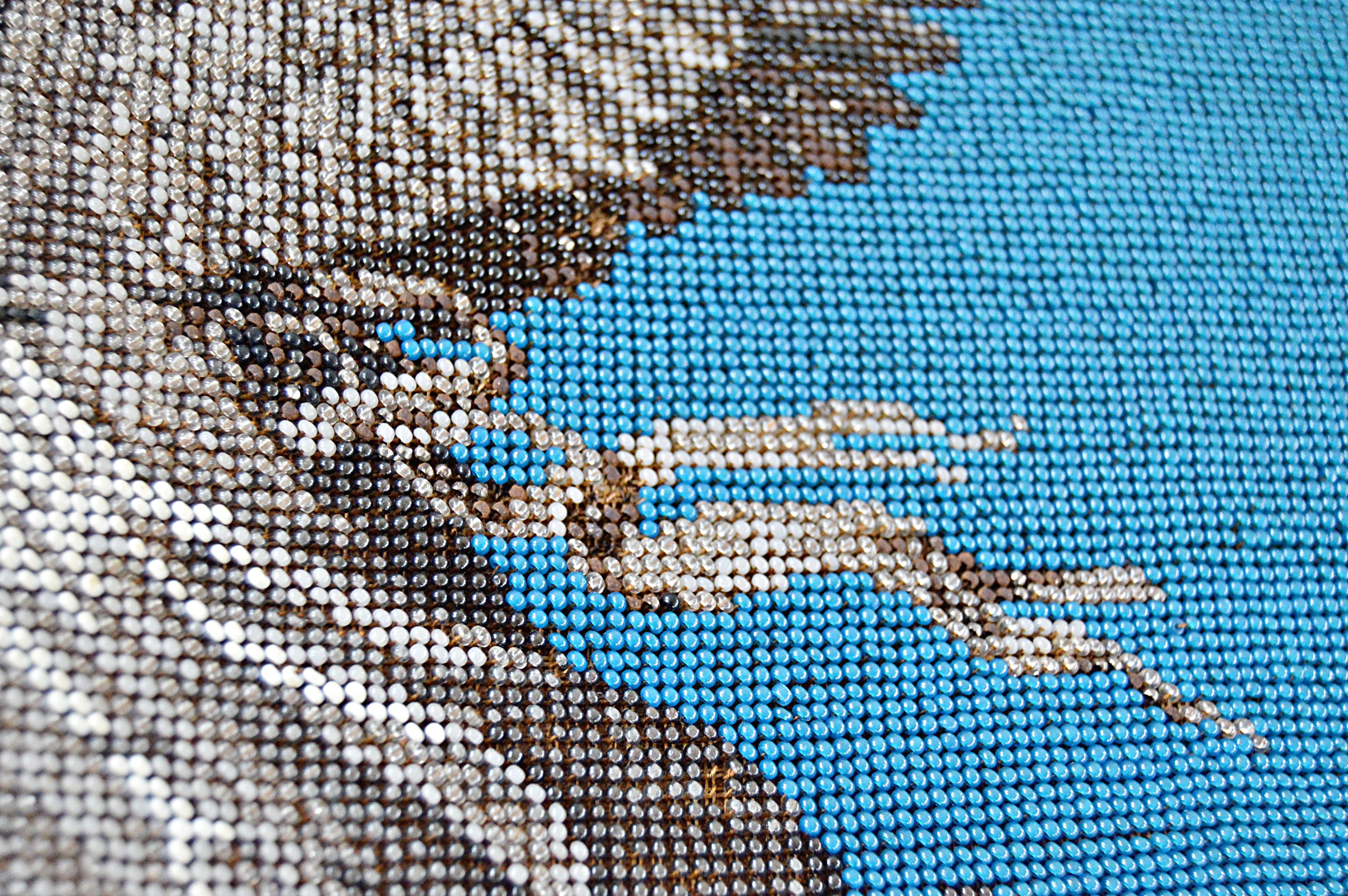 Victorian Hand Beaded Needlepoint of an Angel with Child