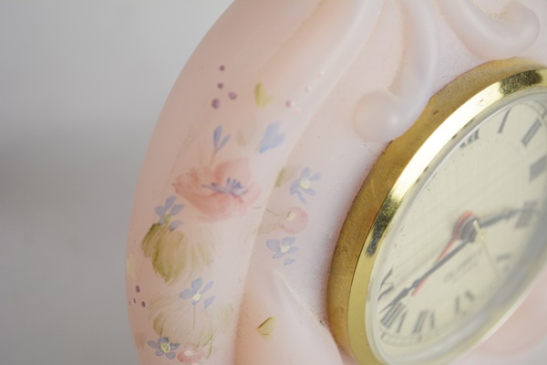 Pink Glass Table Lamps and Fenton Alarm Clock