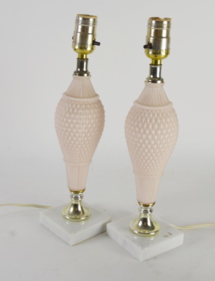 Pink Glass Table Lamps and Fenton Alarm Clock
