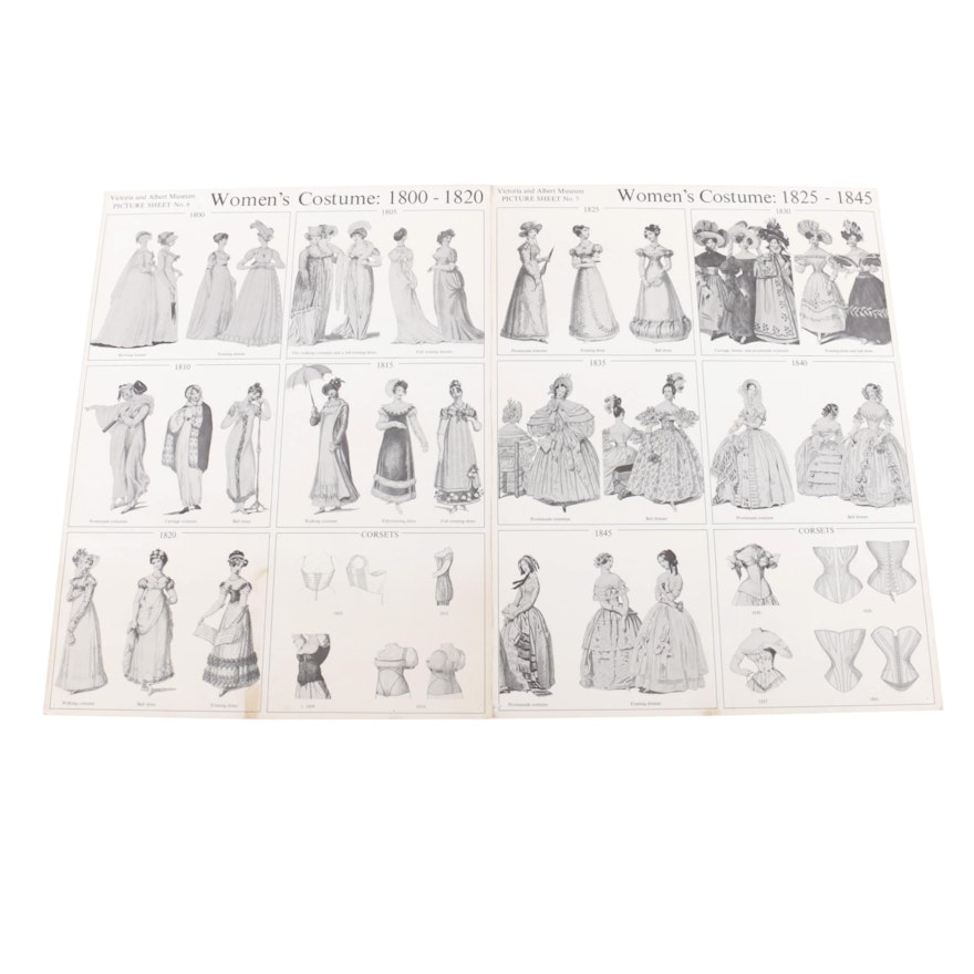 Reproduction Prints on Paper of 19th Century Women's Fashions