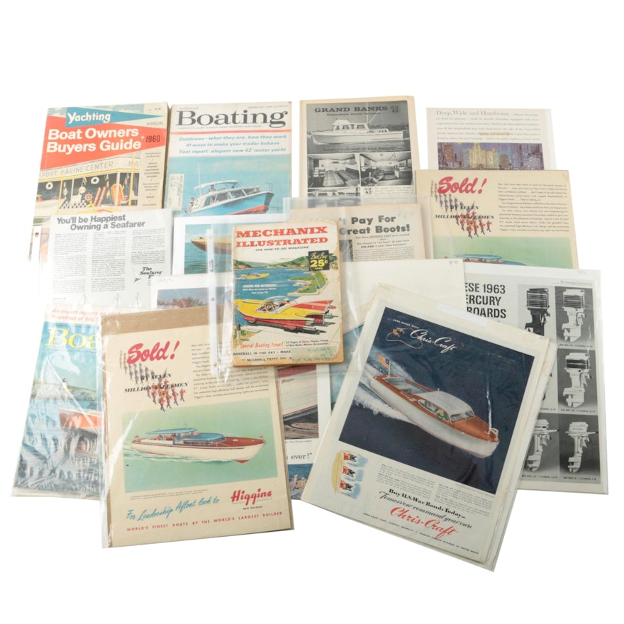 Assorted Vintage Boating Magazines and Advertisements