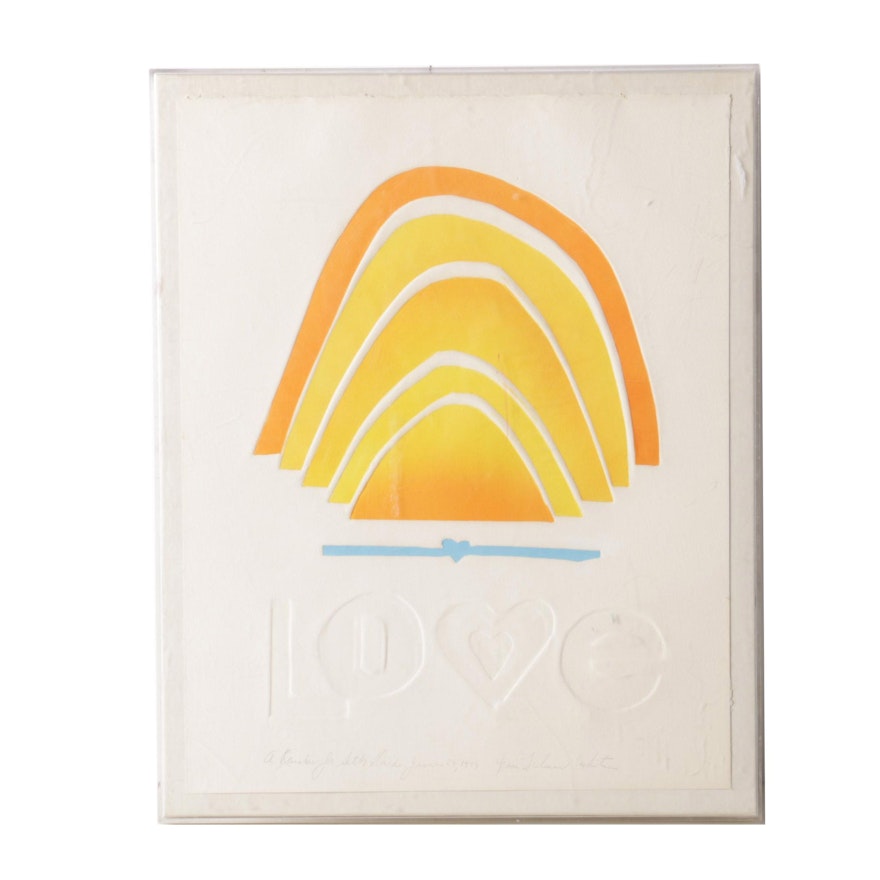 Grace White Intaglio Print with Embossed Embellishments "Love"