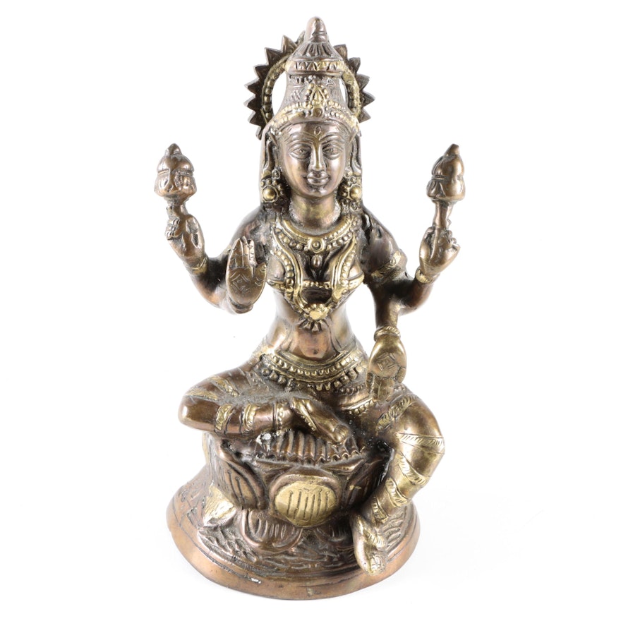 Brass Hindu Goddess Lakshmi Statuette