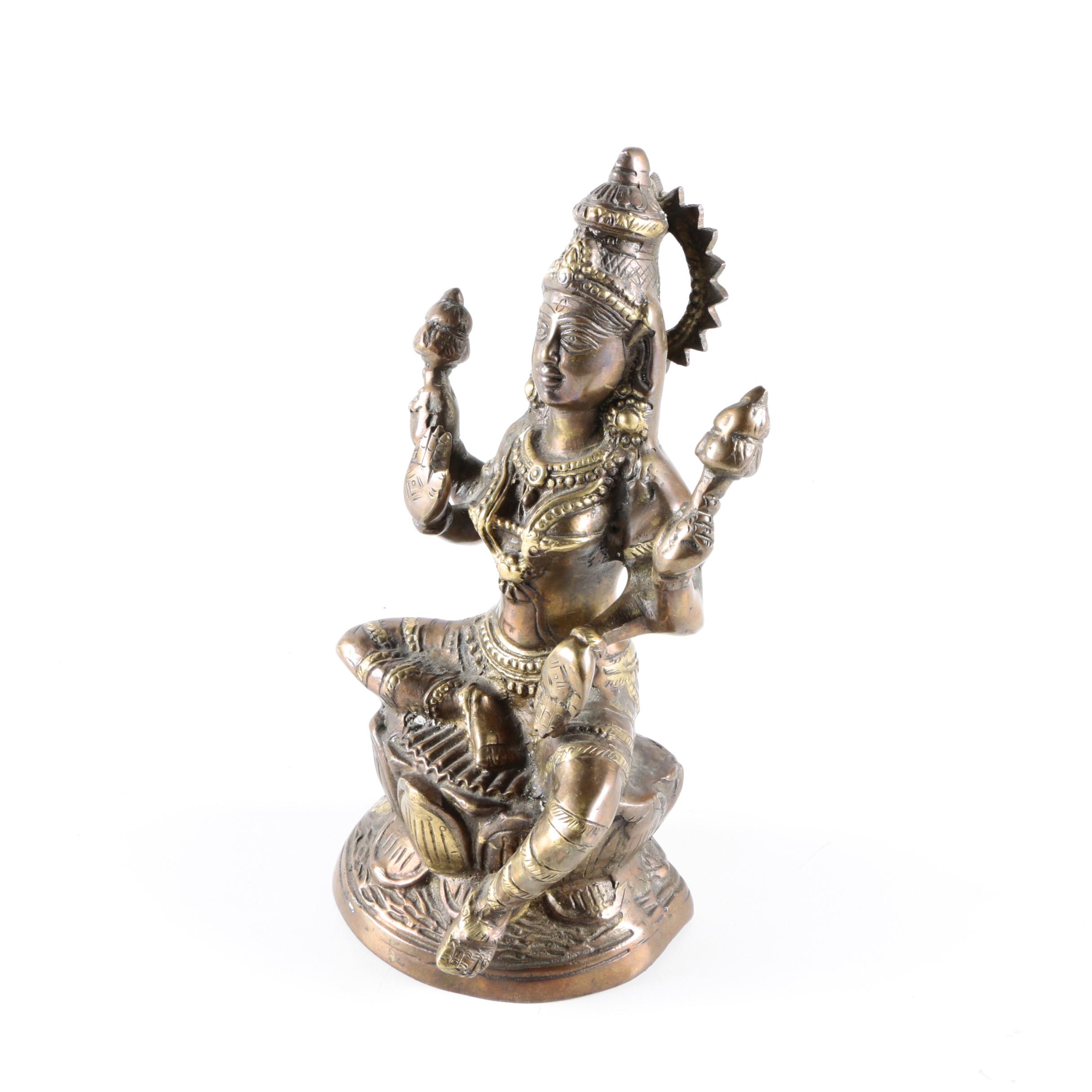 Brass Hindu Goddess Lakshmi Statuette