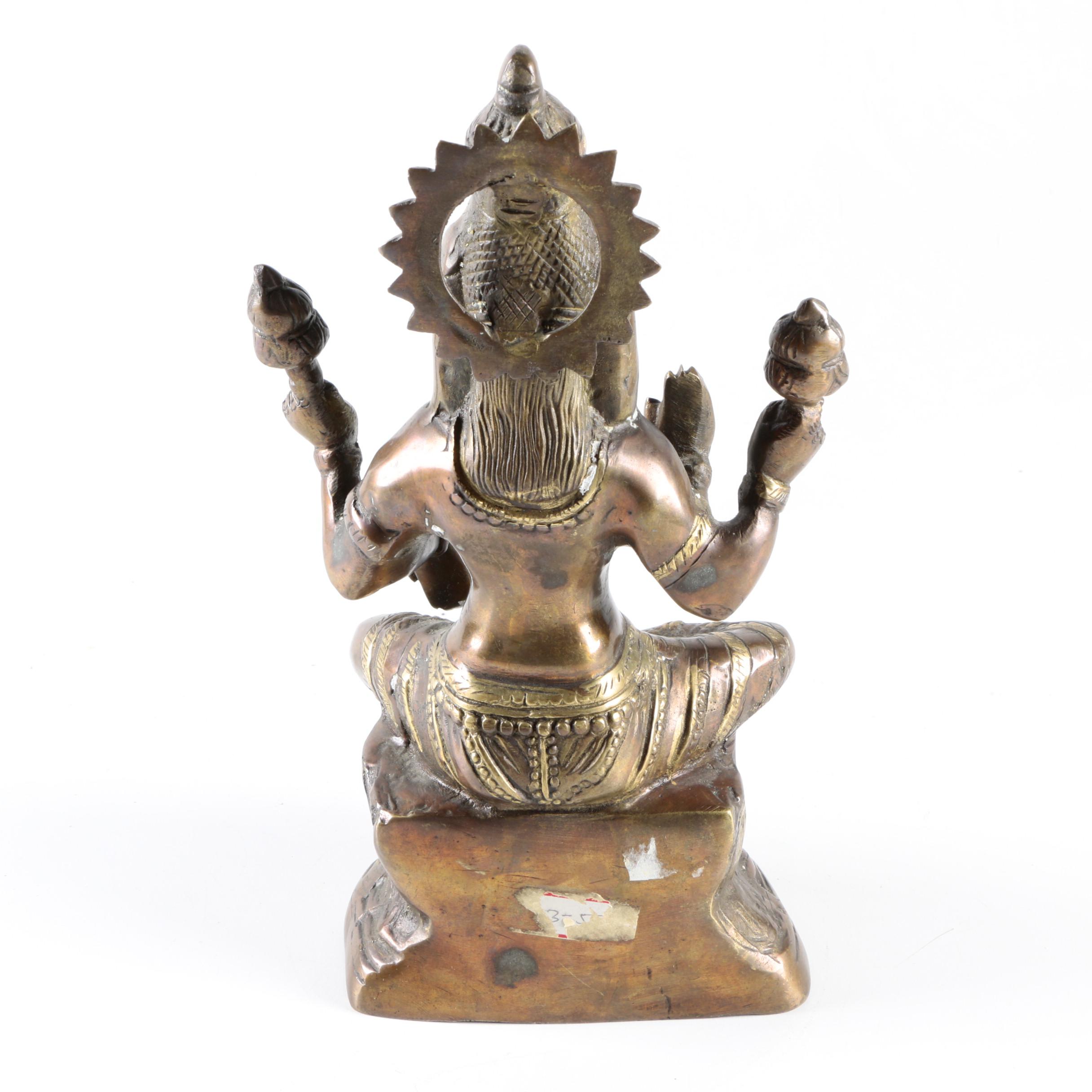 Brass Hindu Goddess Lakshmi Statuette