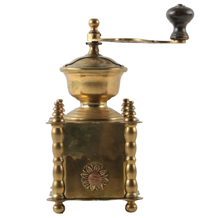 Vintage French Brass Coffee Grinder 1920s