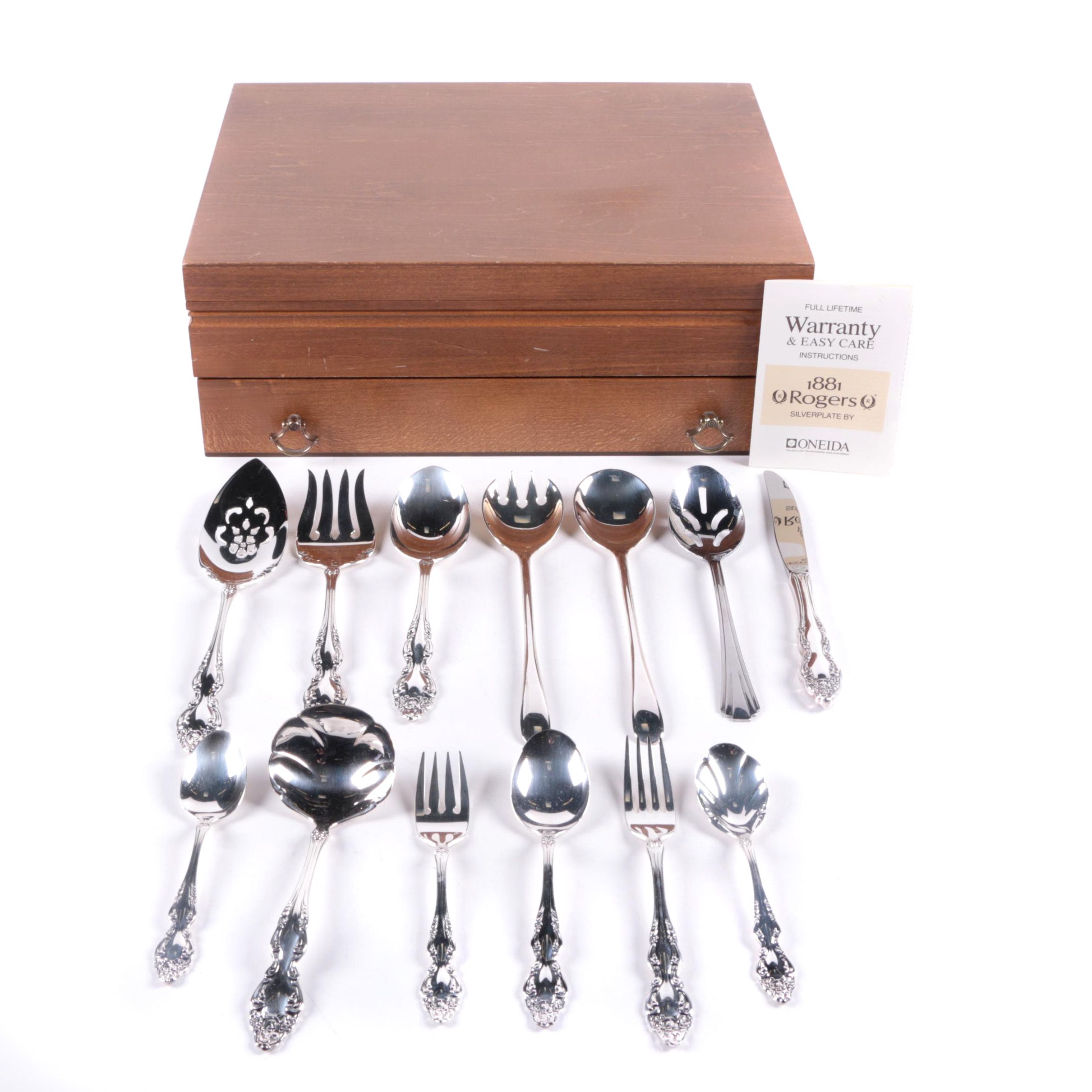 1881 Rogers by Oneida "Baroque Rose" Silver Plate Flatware with Chest