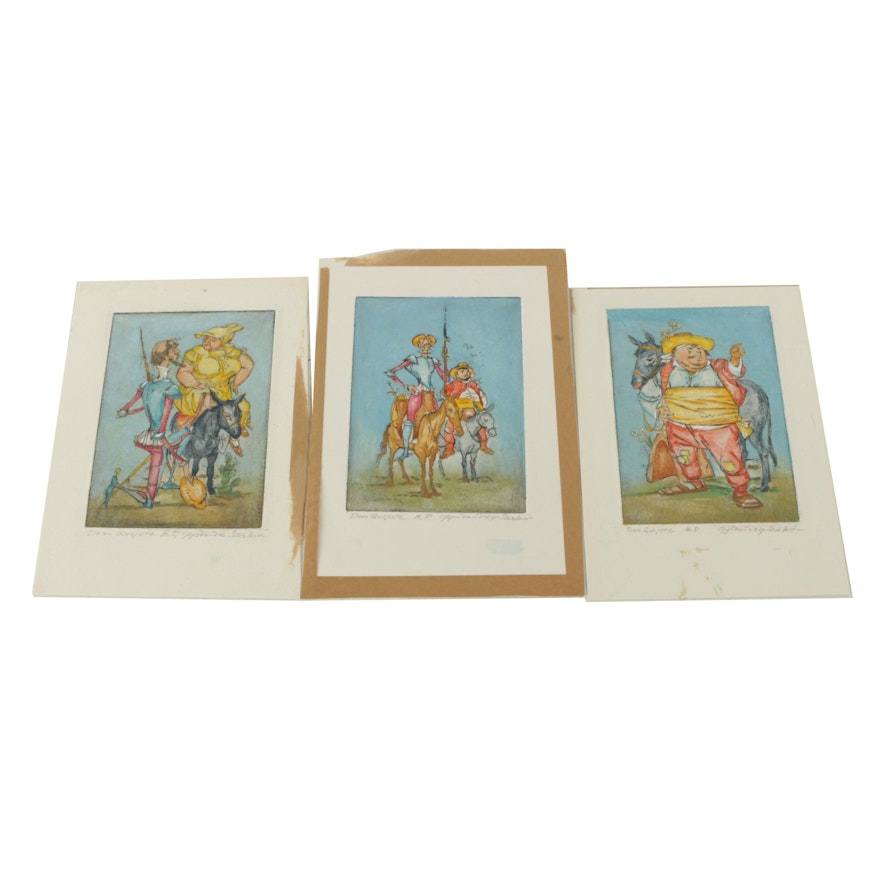 Szabo Hand-colored Etchings Featuring Don Quixote