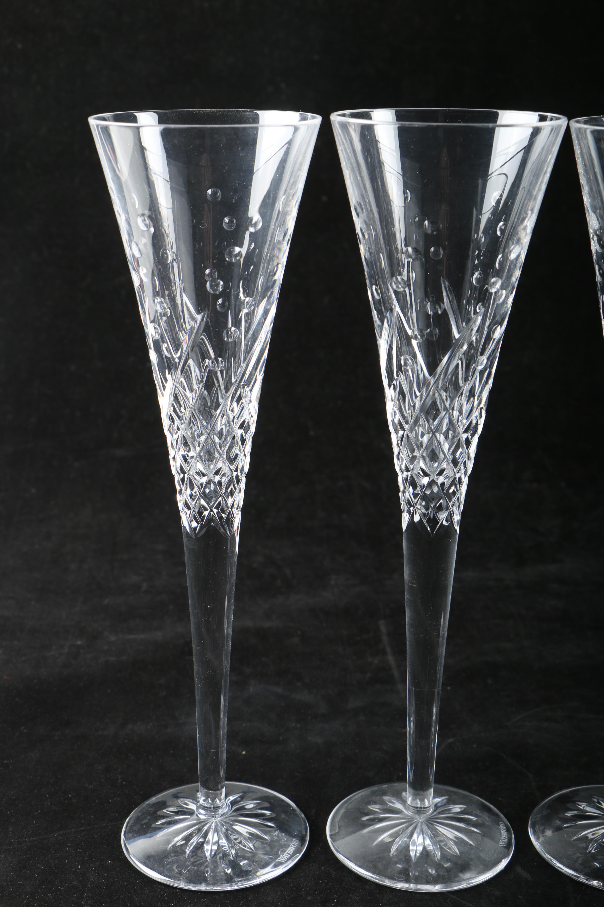 Collection of Waterford Crystal "Happy Celebration" Champagne Flutes