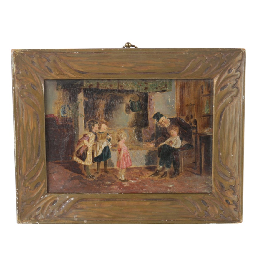 Original Oil Painting on Wood Panel of Interior Scene