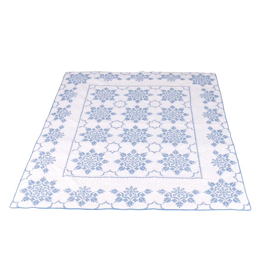 Vintage Hand Embroidered Snowflake Quilt