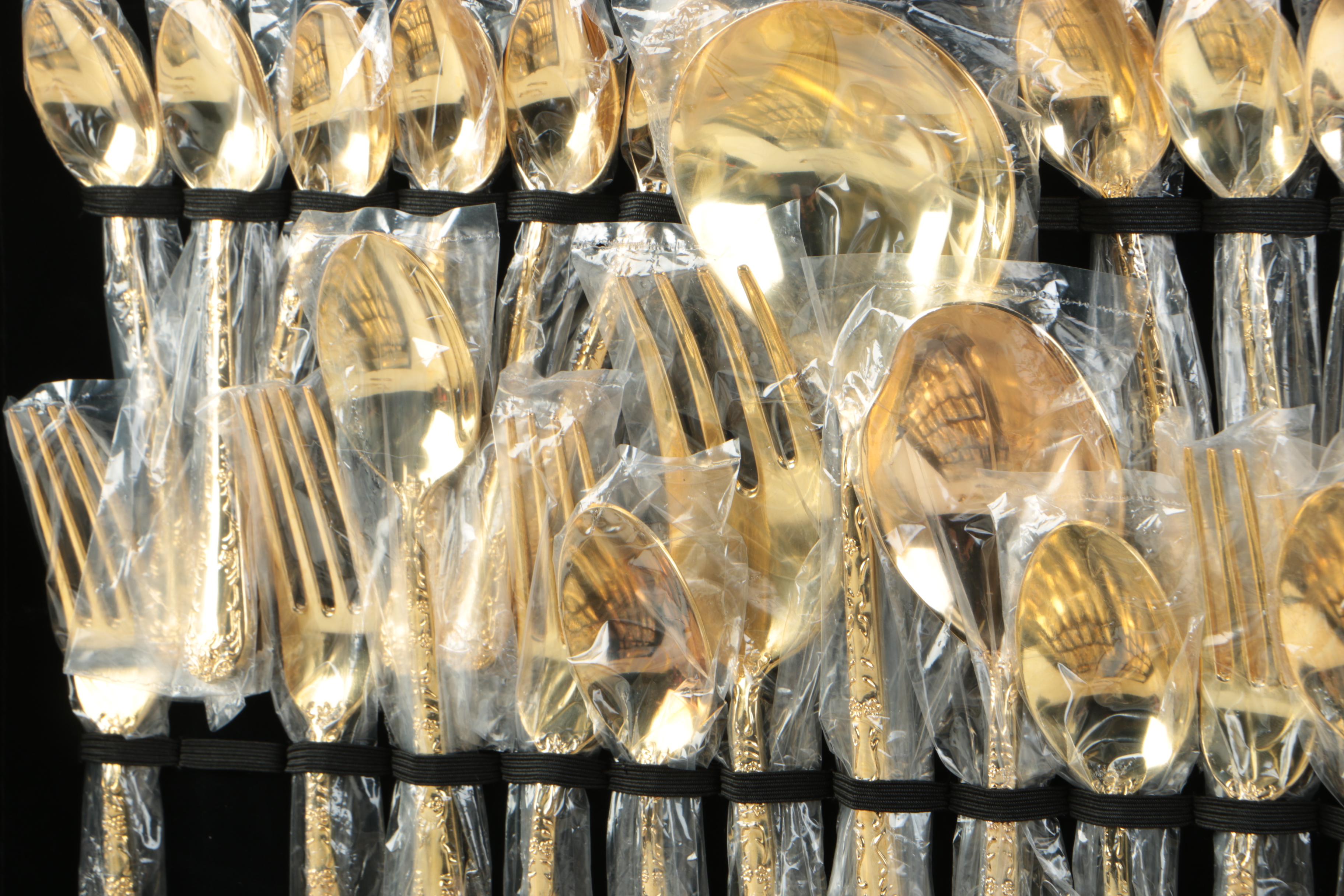 Wm Rogers & Son "Golden Enchanted Rose" Gold Electroplate Flatware Set