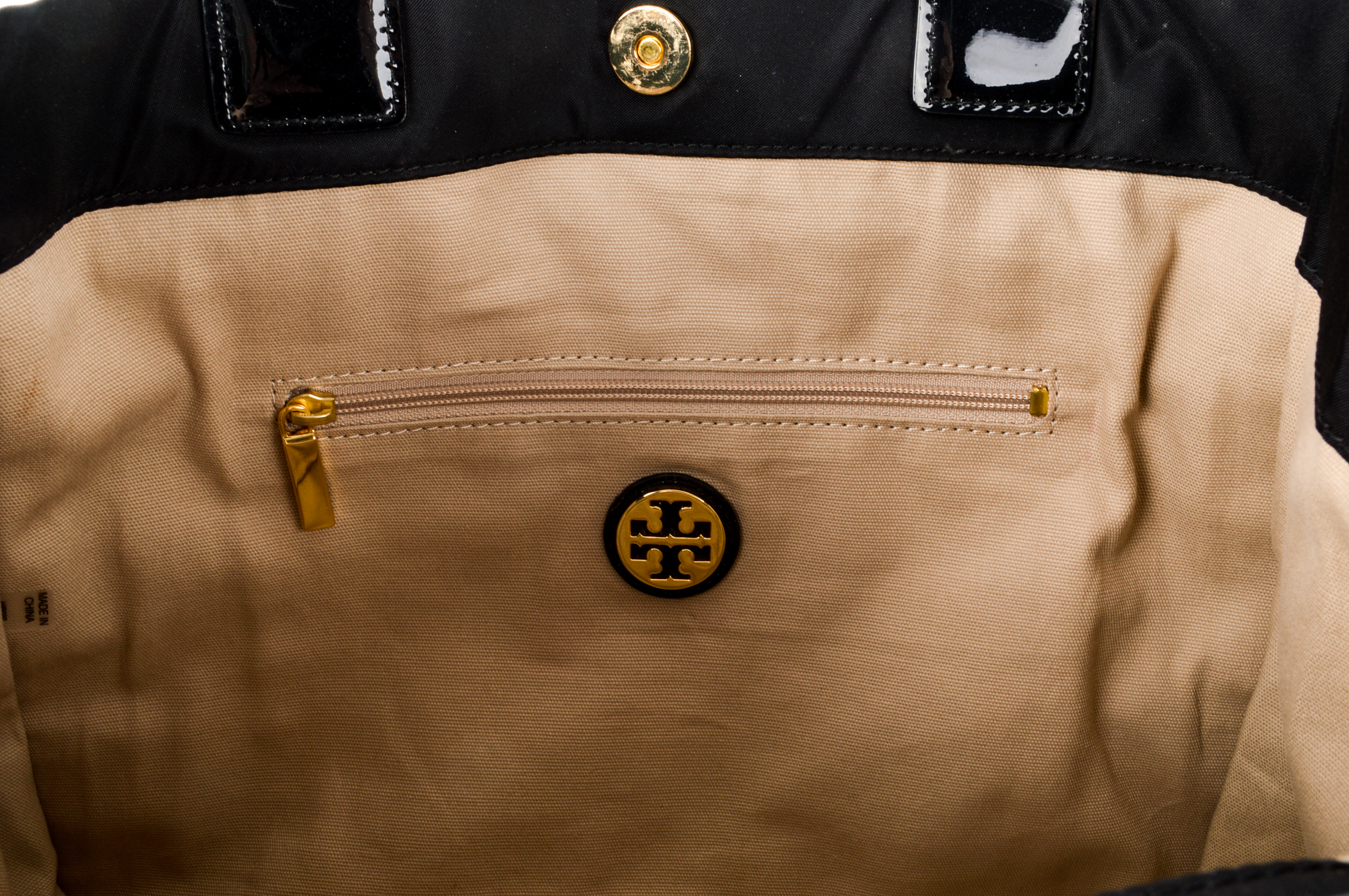 Tory Burch Black Nylon and Patent Leather "Ella" Tote
