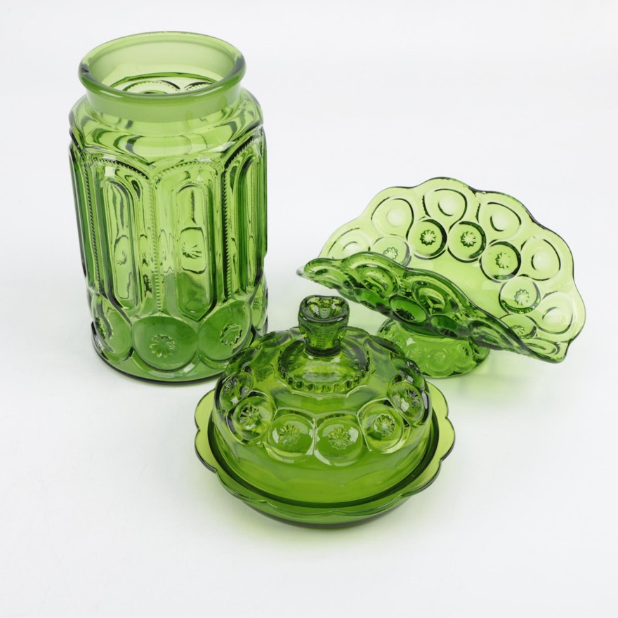 L.E. Smith "Moon and Stars" Green Depression Glass Tableware