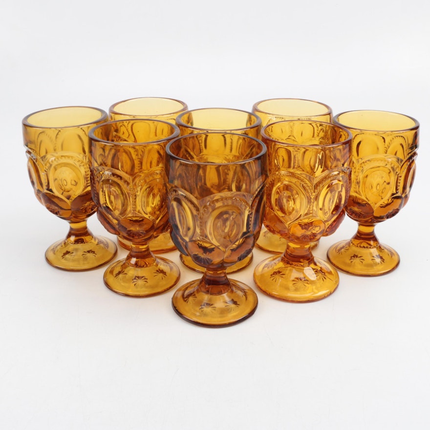 Vintage Smith Glass "Moon and Stars" Amber Goblets 1960s
