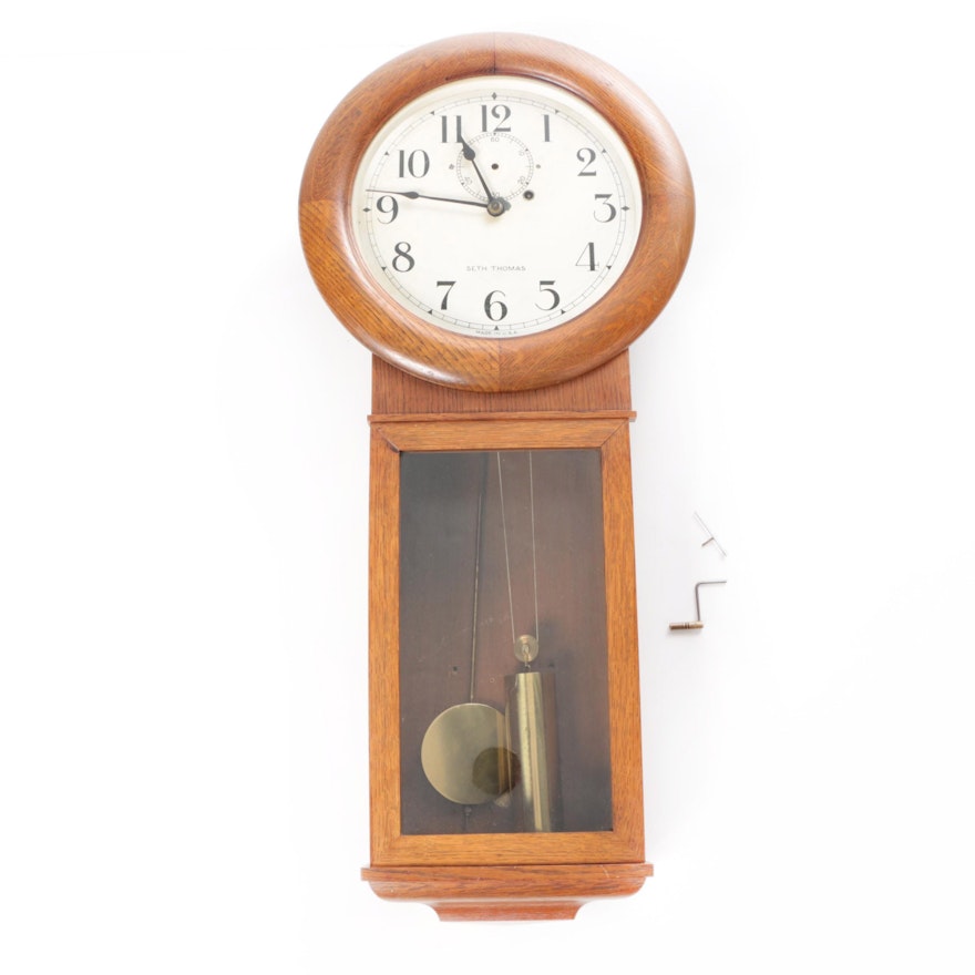 Seth Thomas Eight-Day Oak Regulator Wall Clock