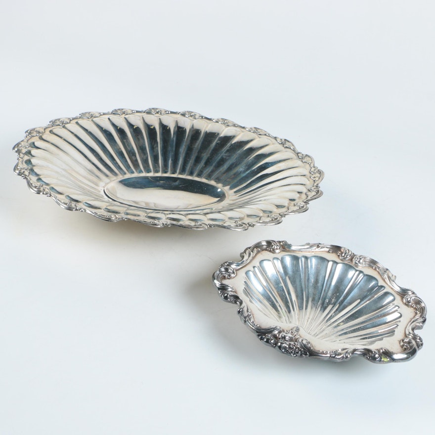W & S Blackington Silver Plate Shell Shaped Dish and Silver Plate Tray