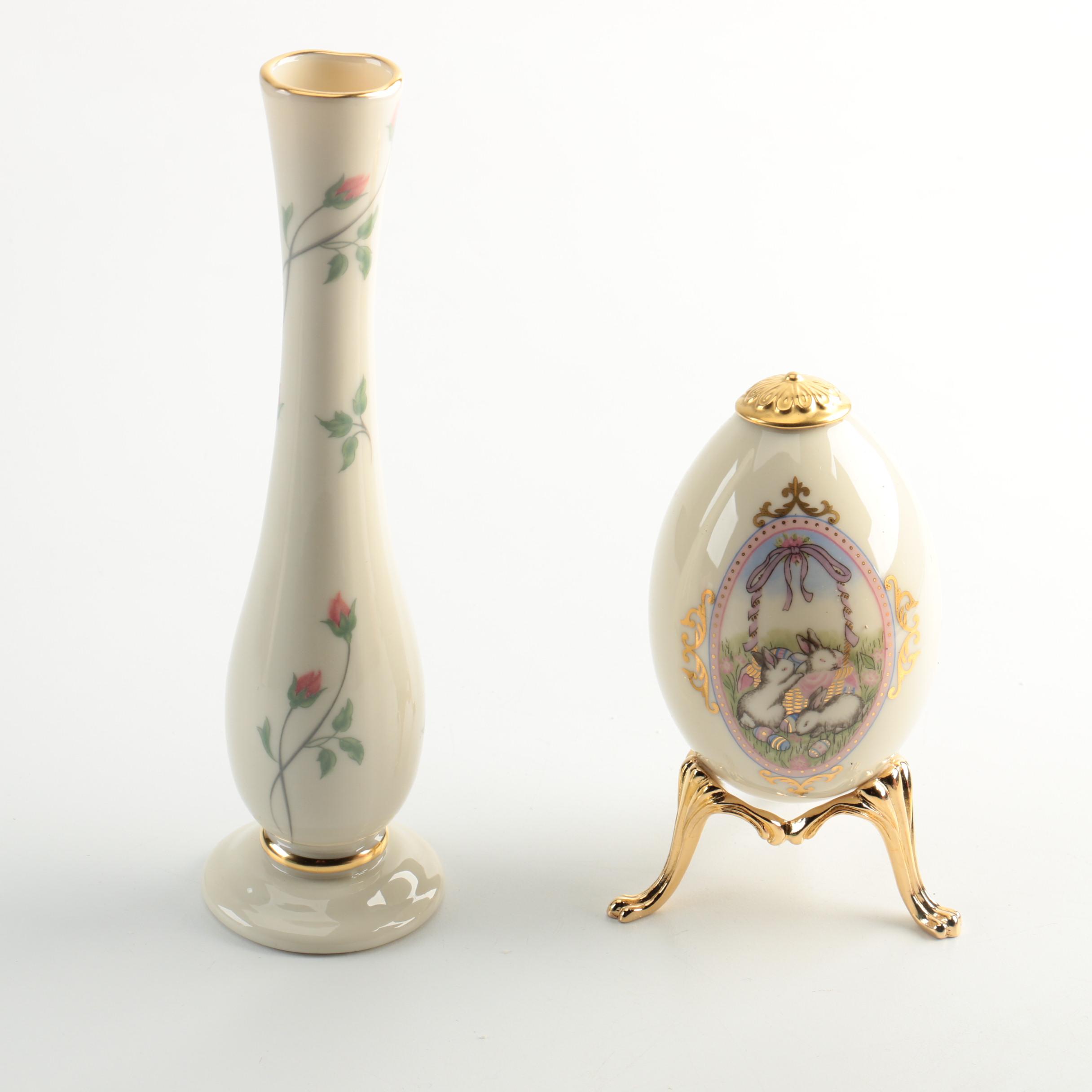 Lenox "Rose Manor" Bud Vase and Decorated Egg