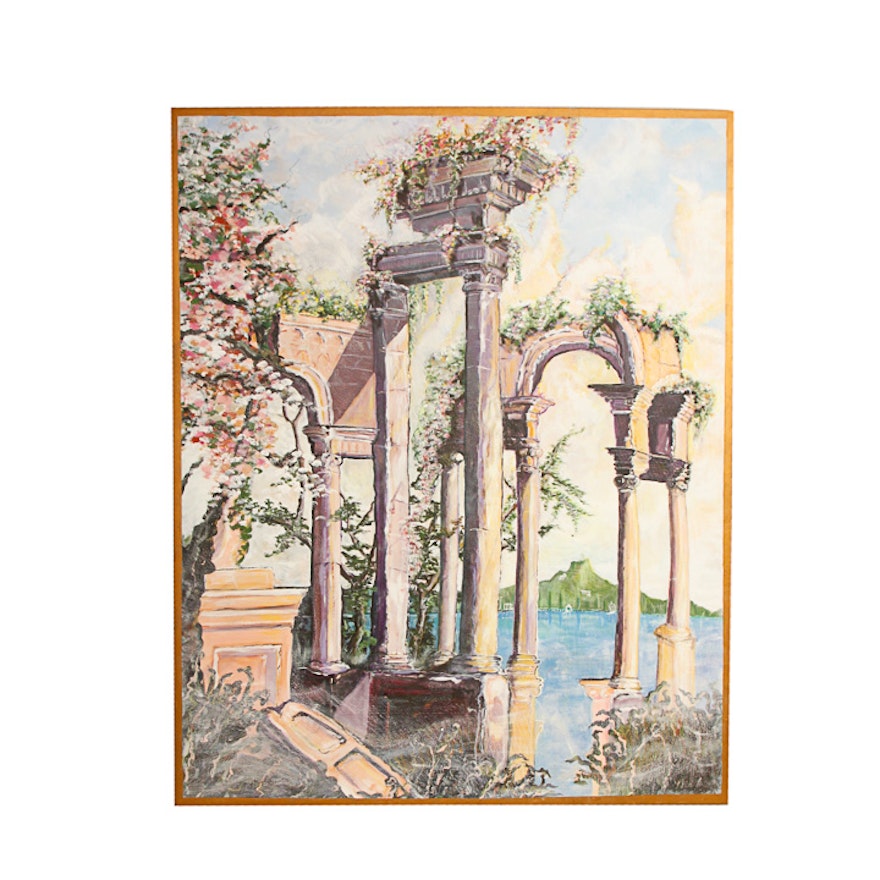 David Widmer Acrylic Painting of Ruins