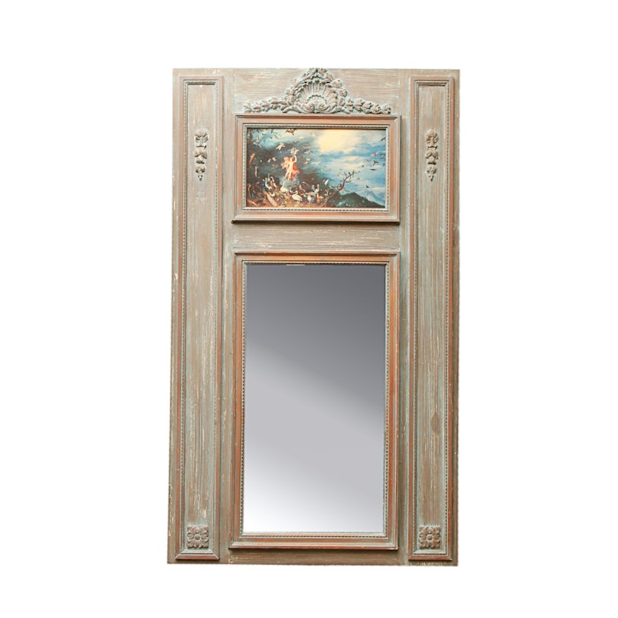 Mirror with Country French Wood Frame and Print