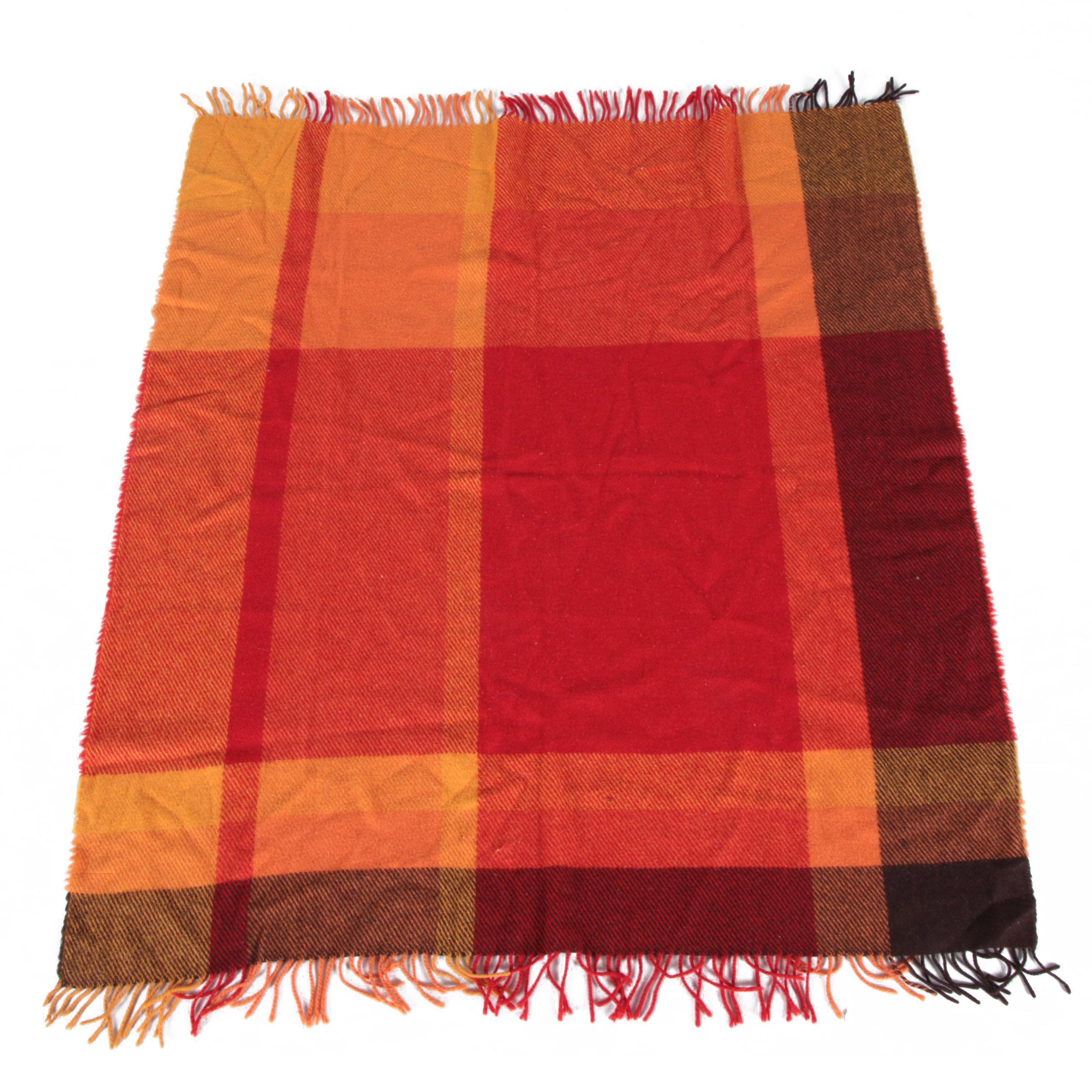 Vintage Lena Rewell Handwoven Plaid Wool Blanket