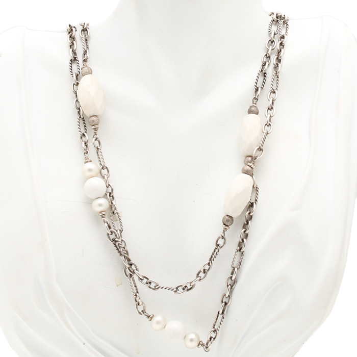 David Yurman Sterling Silver Agate and Pearl Beaded Necklace EBTH
