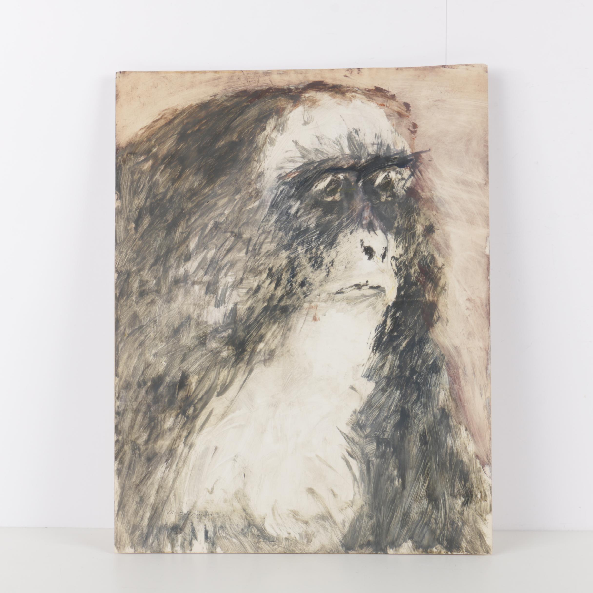 Two Miriam Beerman Circa 1970 Gouache Paintings on Paper of Monkeys