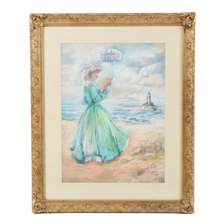 Barbara Pugsley Pastel Drawing on Paper "Girl with Parasol"