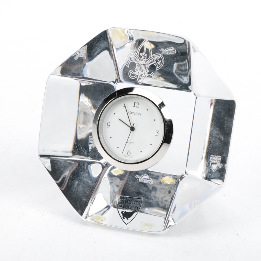 Orrefors Art Deco Crystal Desk Clock