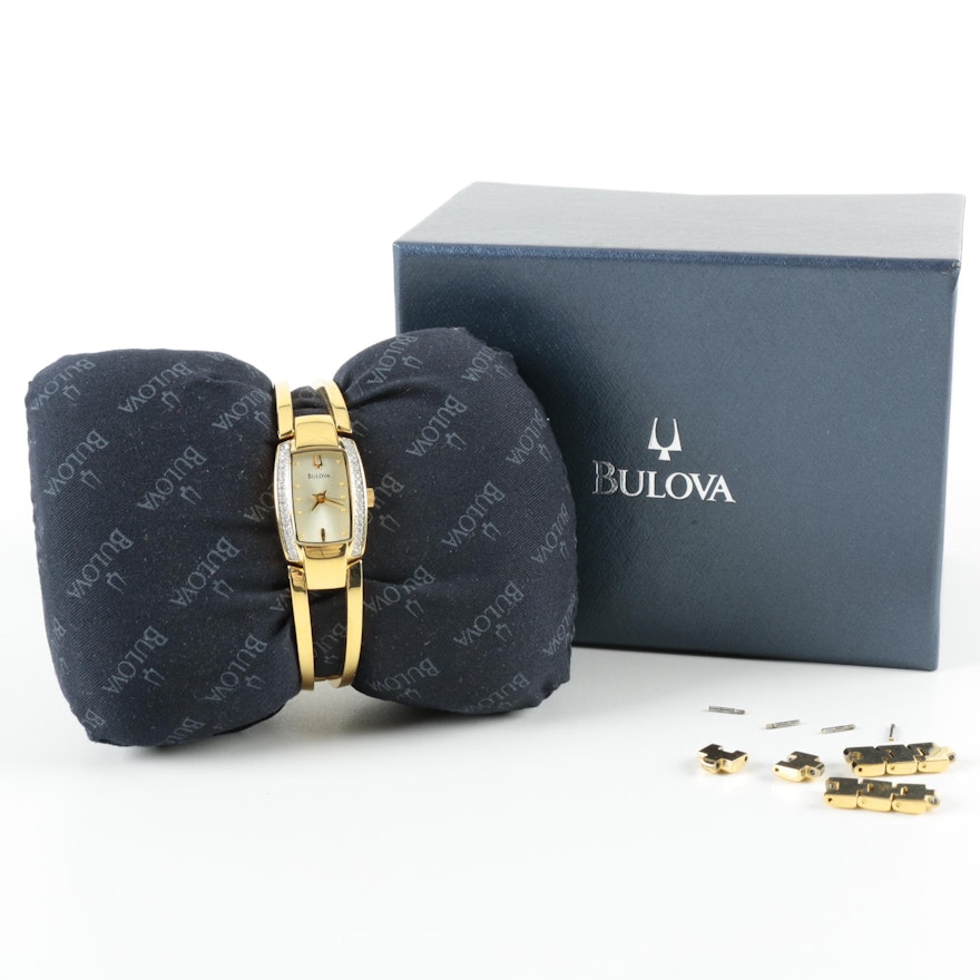 Bulova Gold Tone Glass Stone Wristwatch