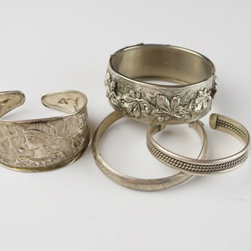 Collection of Silver Tone Costume Bracelets