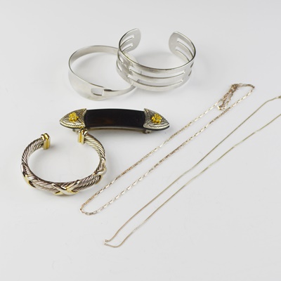 Sterling Silver Necklaces, Silver Tone Costume Cuffs and Barrette