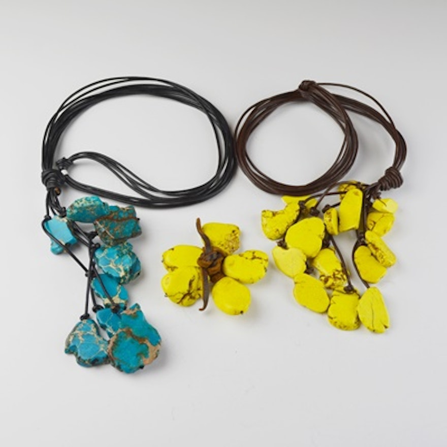 Turquoise and Leather Necklaces